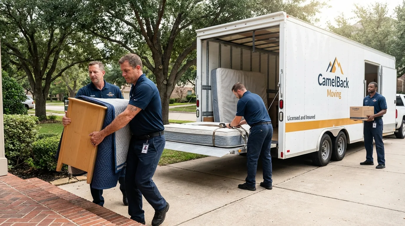 Crew loading residential truck for cross-state move from Tea, SD