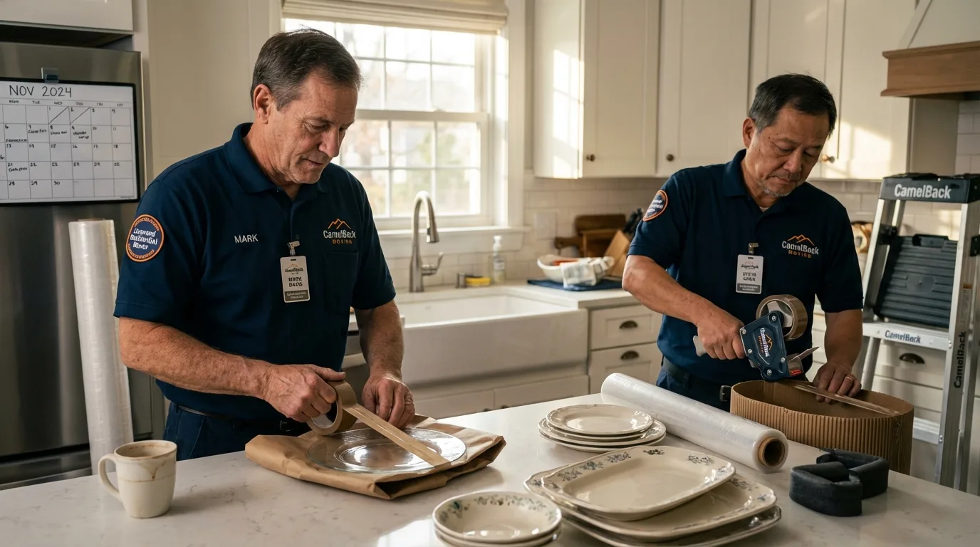 Professional crew packing kitchen dishware in Tea, SD